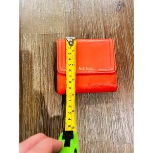 Paul Smith Coral Orange Leather Compact Bifold Wallet Gold Logo Snap Closure
